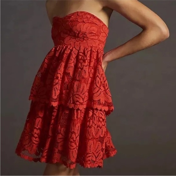 Maeve Dresses & Skirts - Anthropologie Maeve Convertible Red Lace Strapless Dress